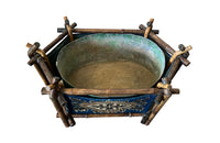 Antique Napoleon III French bamboo, tapestry and tole table jardiniere of hexagonal form - French Garden Antiques
