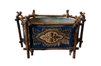 Antique Napoleon III French bamboo, tapestry and tole table jardiniere of hexagonal form - French Garden Antiques