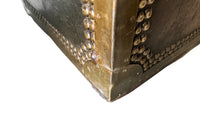 An early 19th century brass banded and studded leather trunk