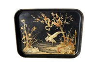 Small 19th century black papier mache Chinoiserie tray