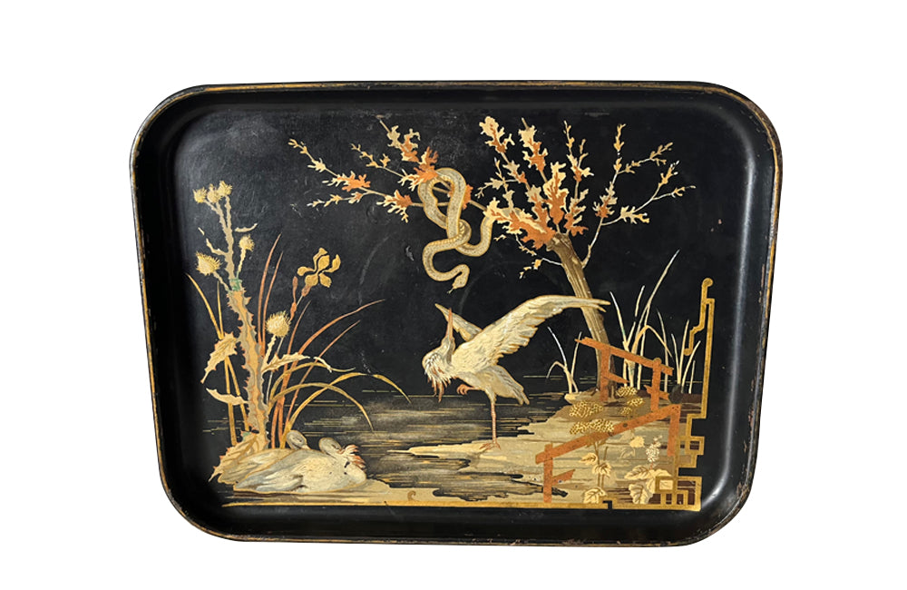 Small 19th century black papier mache Chinoiserie tray