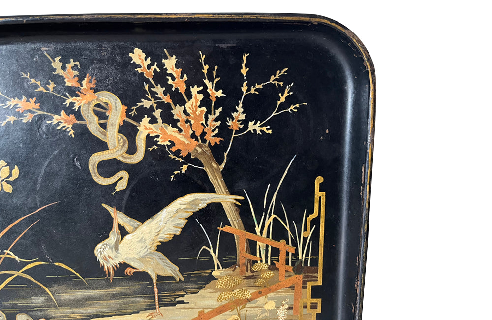 Small 19th century black papier mache Chinoiserie tray