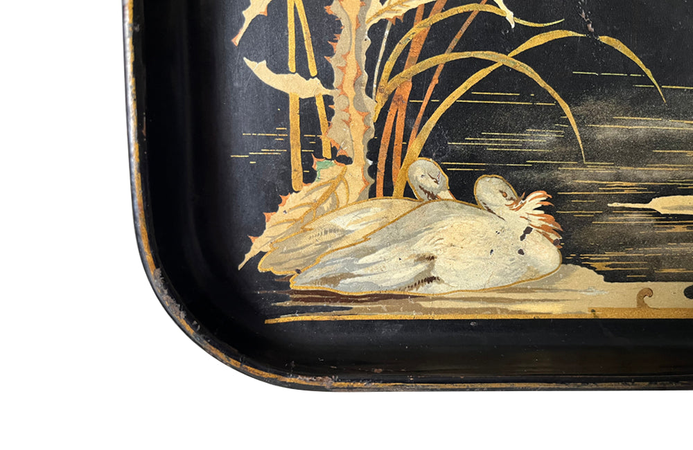 Small 19th century black papier mache Chinoiserie tray