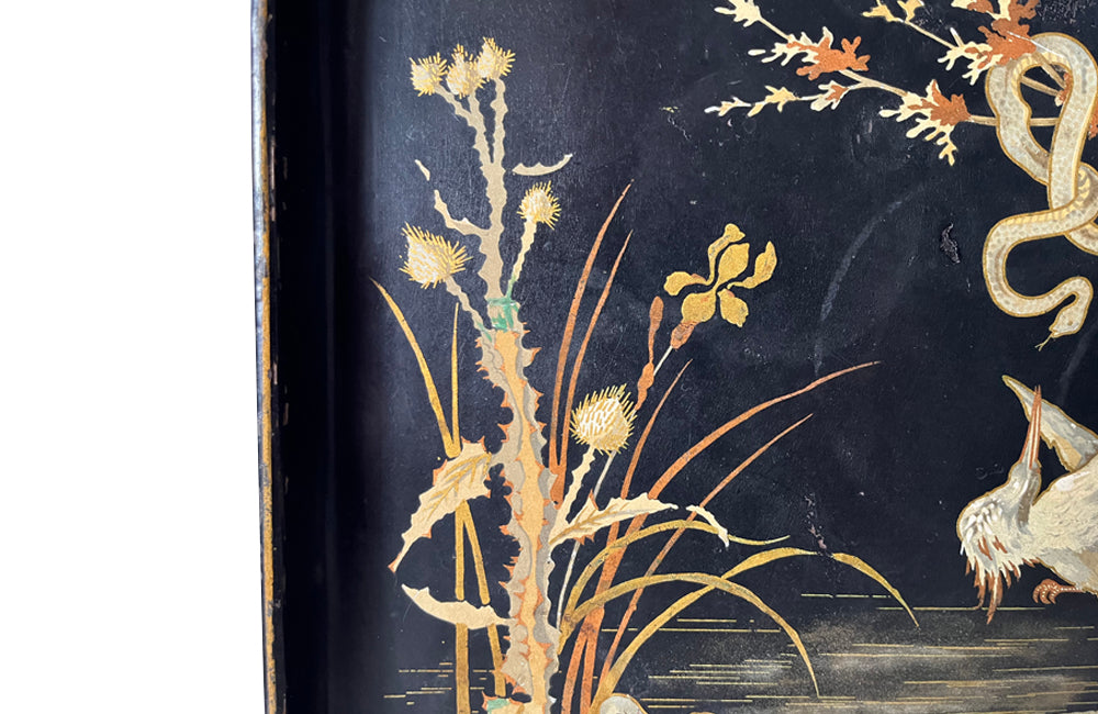 Small 19th century black papier mache Chinoiserie tray