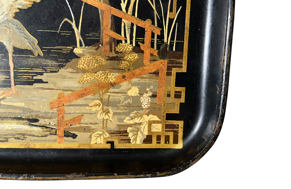 Small 19th century black papier mache Chinoiserie tray
