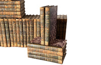 Early 19th century collection of thirty eight worn leather spined books with purple marbled paper covered boards.