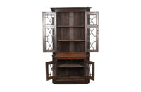 19th century, English, two piece oak corner cupboard with glazed astragal doors to top and bottom 