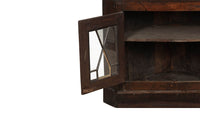19th century, English, two piece oak corner cupboard with glazed astragal doors to top and bottom 
