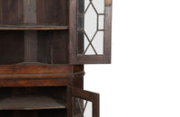 19th century, English, two piece oak corner cupboard with glazed astragal doors to top and bottom 