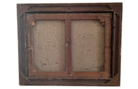 Framed still-life oil on canvas painting of vegetables, fruit, copper jug and glass jar signed by the artist