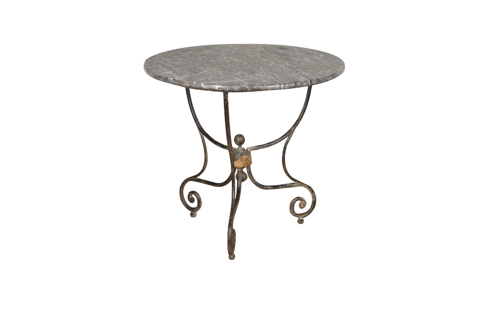 French Marble Top Round Iron Gueridon Table - French Antique Furniture - Antique Table - AD & PS Antiques