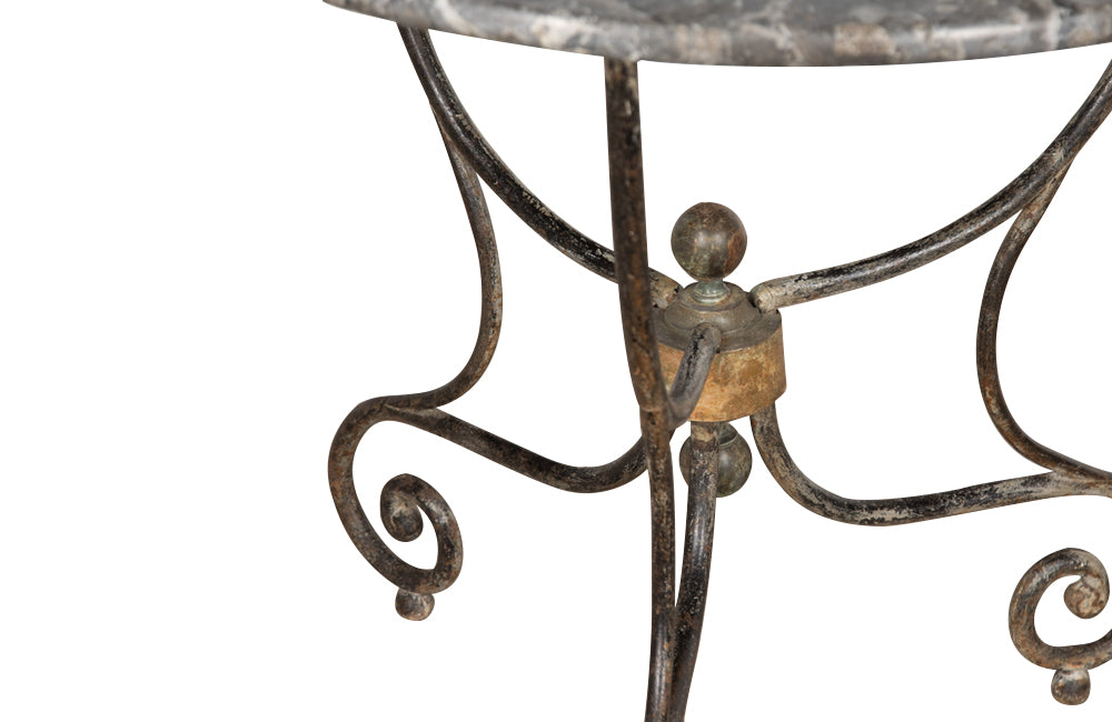 French Marble Top Round Iron Gueridon Table - French Antique Furniture - Antique Table - AD & PS Antiques
