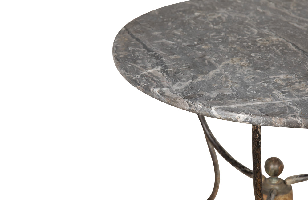 French Marble Top Round Iron Gueridon Table - French Antique Furniture - Antique Table - AD & PS Antiques