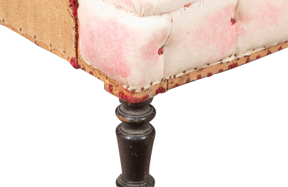 Beautiful large Napoleon III piecrust sofa on ebonised feet.