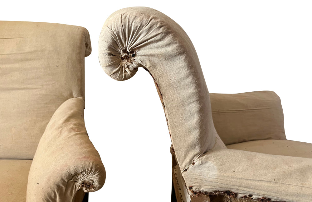 Pair of 19th Century Scroll Back Armchairs - French Antique Furniture - Antique chairs - AD & PS Antiques