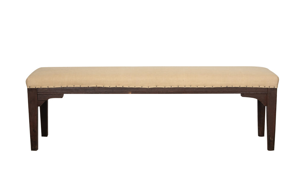 19th century French upholstered long rustic bench