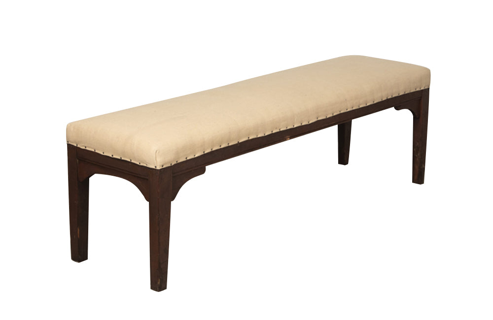 19th century French upholstered long rustic bench