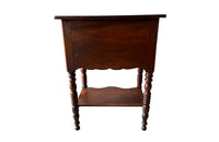 Antique French walnut side table with two drawers and lower shaped shelf - Antique Side Table