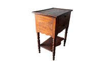 Antique French walnut side table with two drawers and lower shaped shelf - Antique Side Table