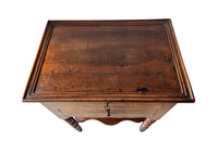 Antique French walnut side table with two drawers and lower shaped shelf - Antique Side Table