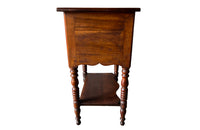 Antique French walnut side table with two drawers and lower shaped shelf - Antique Side Table