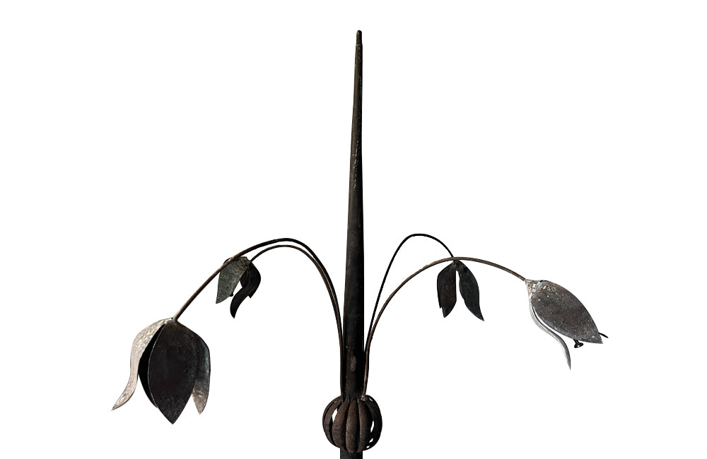Beautiful, tall 19th century French decorative, polychromed zinc and iron roof finial - Garden Antiques