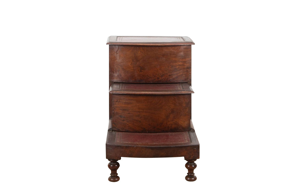19th century English mahogany and leather library  coffer steps.