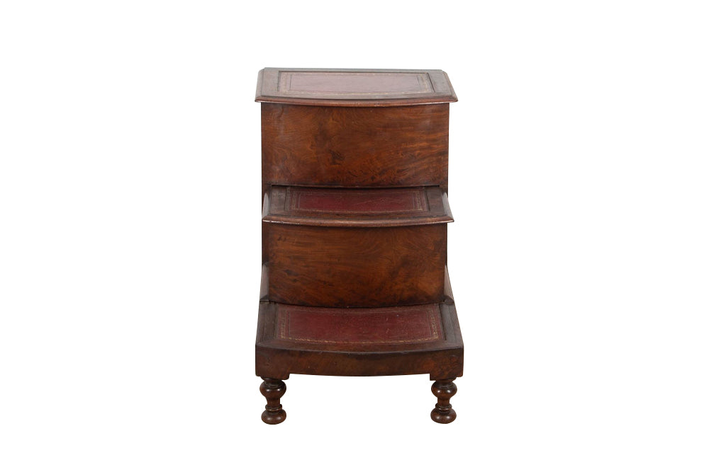19th century English mahogany and leather library  coffer steps.