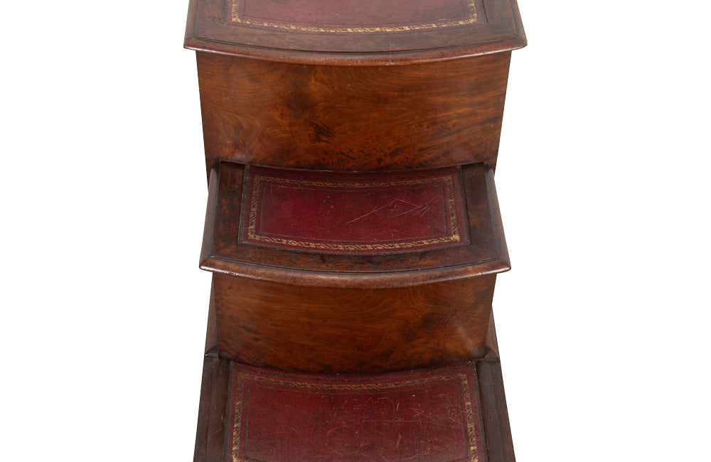 19th century English mahogany and leather library  coffer steps.