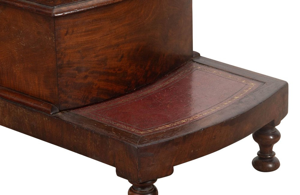19th century English mahogany and leather library  coffer steps.