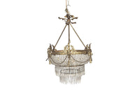 19th century beautiful, large, round, bronze, crystal and glass chandelier in the Neo-Classical style.