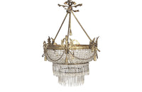 19th century beautiful, large, round, bronze, crystal and glass chandelier in the Neo-Classical style.