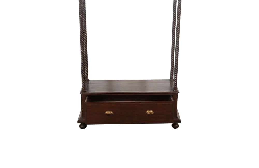 Antique oak hallstand with hanging rail, lower shelf and drawer with two handles - French antiques