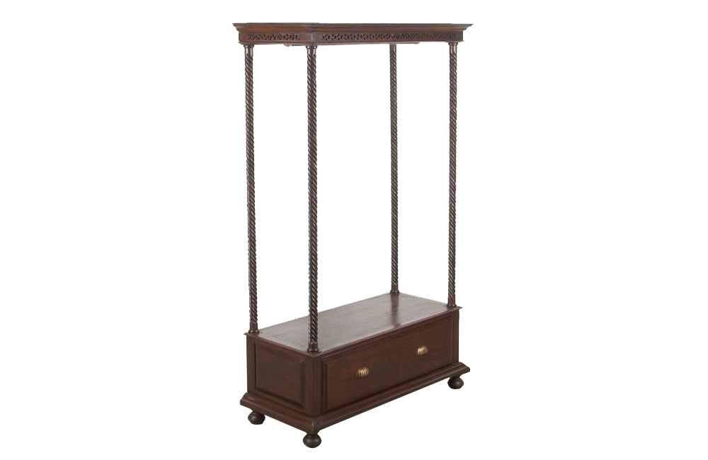 Antique oak hallstand with hanging rail, lower shelf and drawer with two handles - French antiques