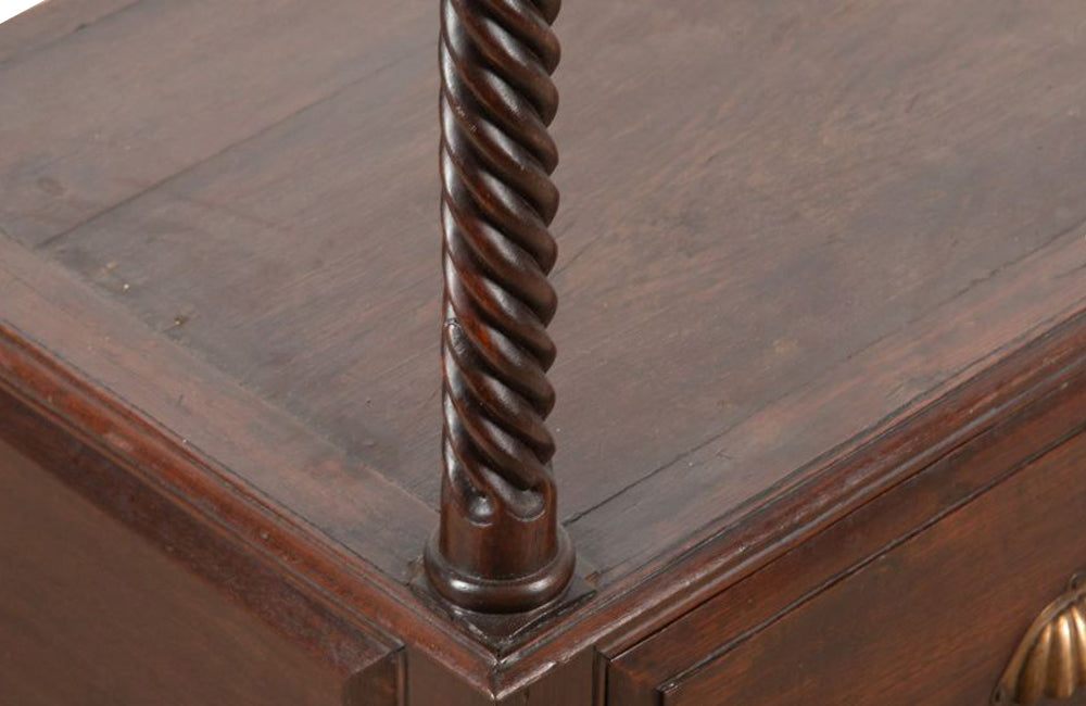 Antique oak hallstand with hanging rail, lower shelf and drawer with two handles - French antiques