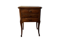 Antique French walnut side table with three drawers and pull out slides to each side - Antique Side Table