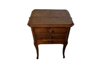 Antique French walnut side table with three drawers and pull out slides to each side - Antique Side Table