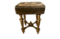 Antique stool Louis XVI revival giltwood with pretty needlework seat French - Antique French Furniture