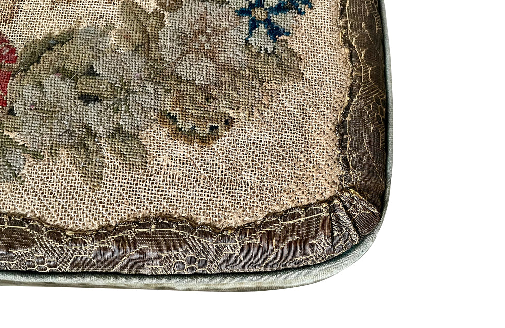 Antique stool Louis XVI revival giltwood with pretty needlework seat French - Antique French Furniture