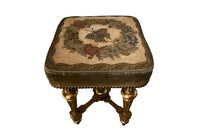 Antique stool Louis XVI revival giltwood with pretty needlework seat French - Antique French Furniture