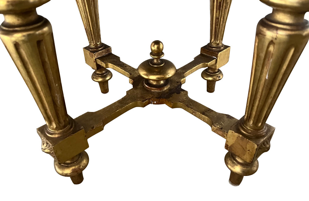 Antique stool Louis XVI revival giltwood with pretty needlework seat French - Antique French Furniture