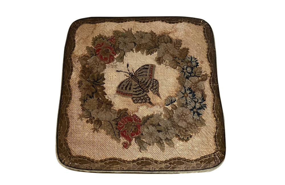 Antique stool Louis XVI revival giltwood with pretty needlework seat French - Antique French Furniture