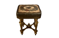 Antique stool Louis XVI revival giltwood with pretty needlework seat French - Antique French Furniture