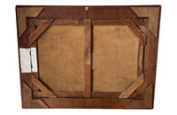 Antique oil painting 19th Century French of wine, a pottery jug a pipe tobacco garlic, radishes, bread and a sausage unwrapped in its paper.