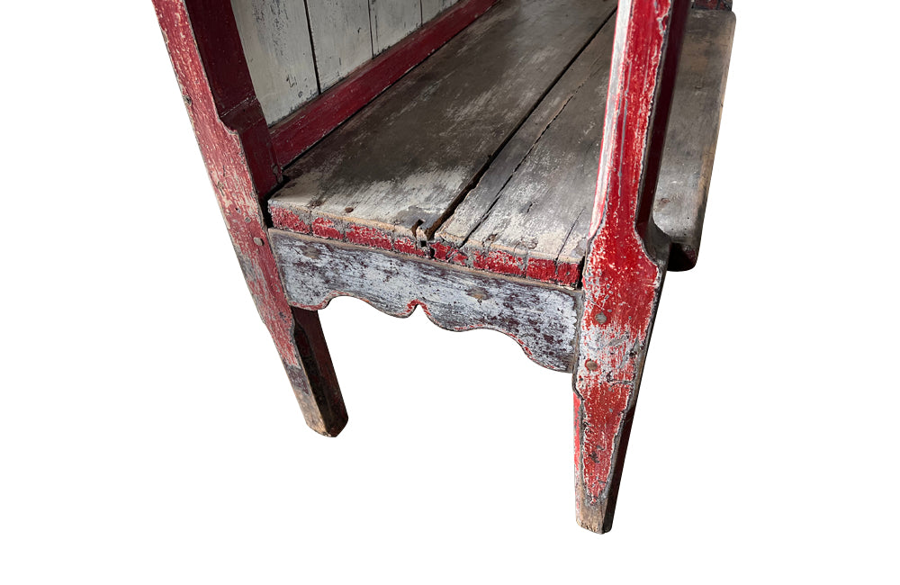 Antique painted bench French 19th Century banquette de cantou de cheminée or fireplace bench - Antique French Furniture