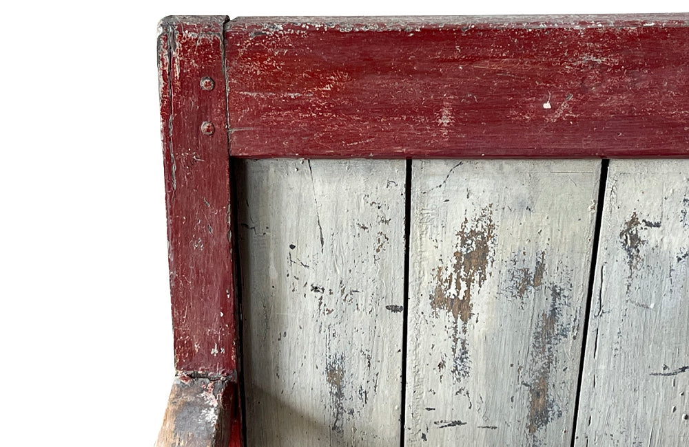 Antique painted bench French 19th Century banquette de cantou de cheminée or fireplace bench - Antique French Furniture