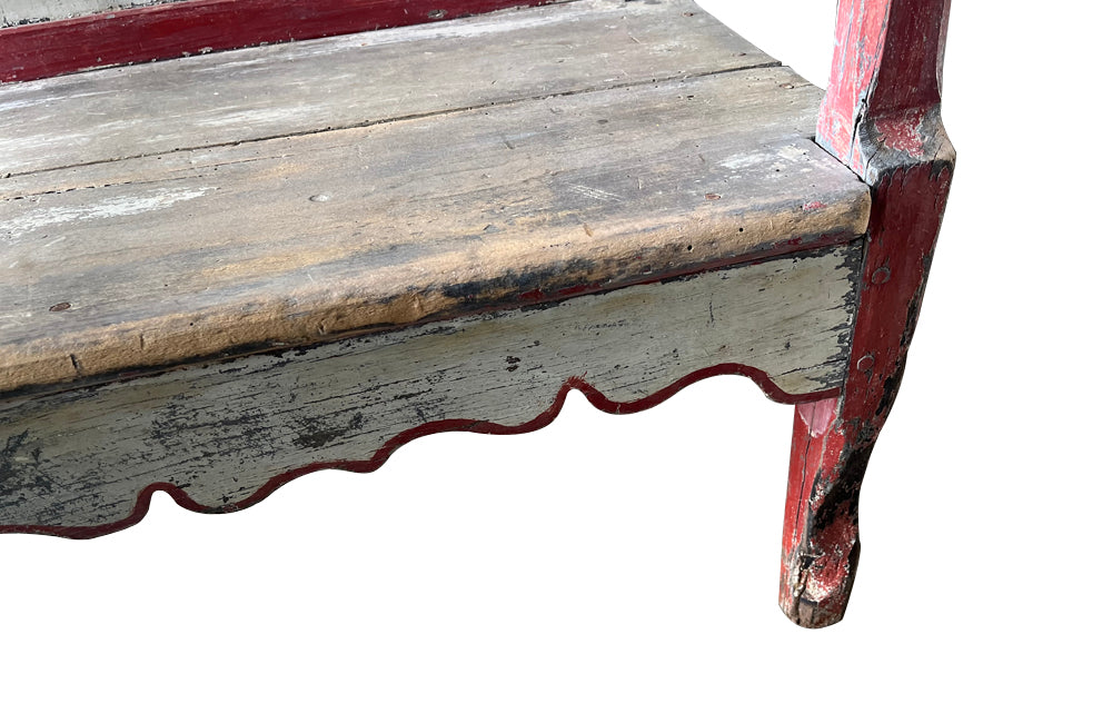 Antique painted bench French 19th Century banquette de cantou de cheminée or fireplace bench - Antique French Furniture