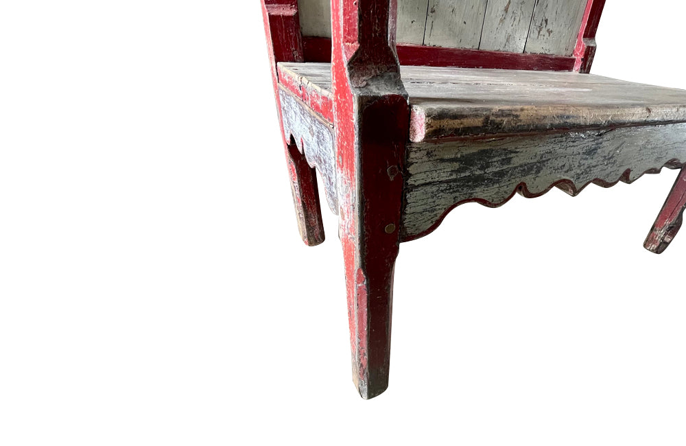 Antique painted bench French 19th Century banquette de cantou de cheminée or fireplace bench - Antique French Furniture