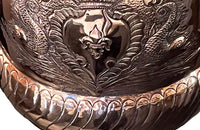 Large 19th Century French two handled copper vasque featuring a pretty fluted rim