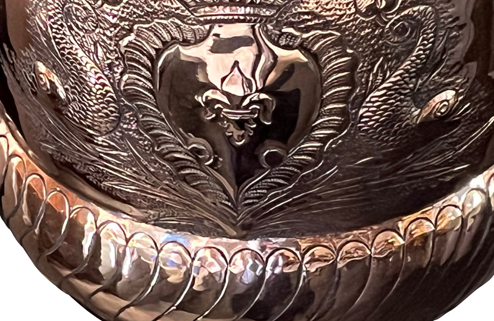 Large 19th Century French two handled copper vasque featuring a pretty fluted rim